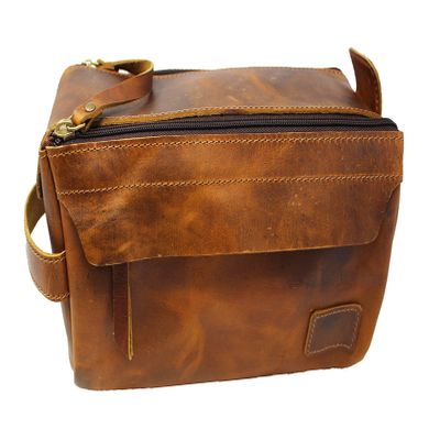 CHALLENGER Men's Travel Toiletry Organizer Shaving Dopp Kit All Leather Bag 18BT21