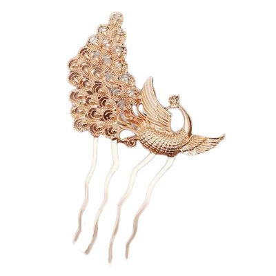 2 Pcs Vintage Peacock Metal Side Comb Chinese Style Wedding Veil Hair Clip Comb Hanfu 4 Teeth Hairpin Updo Accessory Hair Pin
