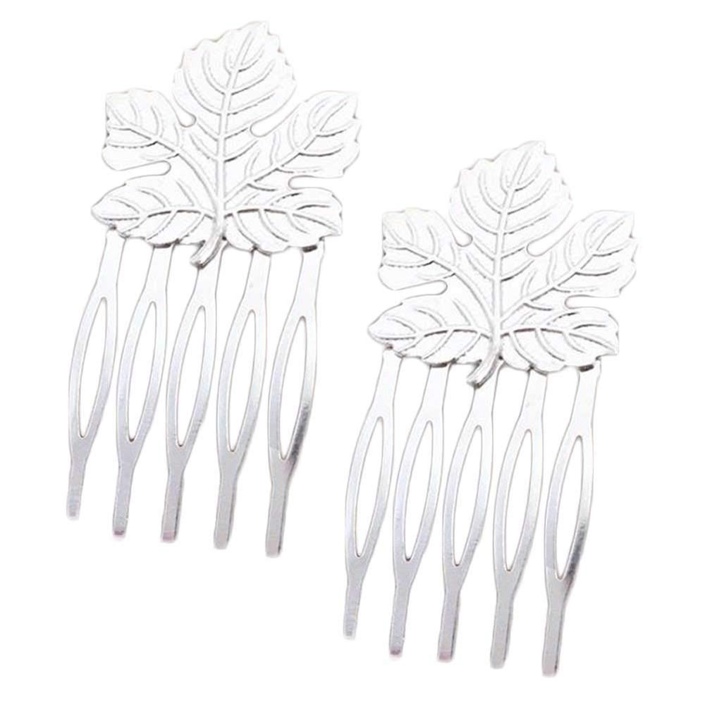 10 Pcs Silver Tone Mini Metal Side Comb Maple Leaf Decorative Hairpin Wedding Veil Hair Clip Comb Hair Pin