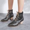 Womens Serpentine Leather Ankle Boots - Fashion Pointed Toe Lace Up Chunky Thick High Heel Short Booties Trendy Casual Outdoor Ladies Shoes view 2