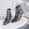 Womens Serpentine Leather Ankle Boots - Fashion Pointed Toe Lace Up Chunky Thick High Heel Short Booties Trendy Casual Outdoor Ladies Shoes view 4