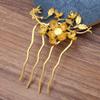 2 Pcs Golden Metal Side Comb Flower Leaves Chinese Style Wedding Veil Hair Clip Comb Hanfu 4 Teeth Hairpin Updo Accessory Hair Pin view 2