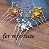 2 Pcs Golden Metal Side Comb Flower Leaves Chinese Style Wedding Veil Hair Clip Comb Hanfu 4 Teeth Hairpin Updo Accessory Hair Pin view 3