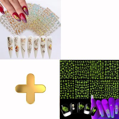 8 Sheets Butterfly Nail Art Stickers with 8 Sheets Luminous Nail Art Stickers