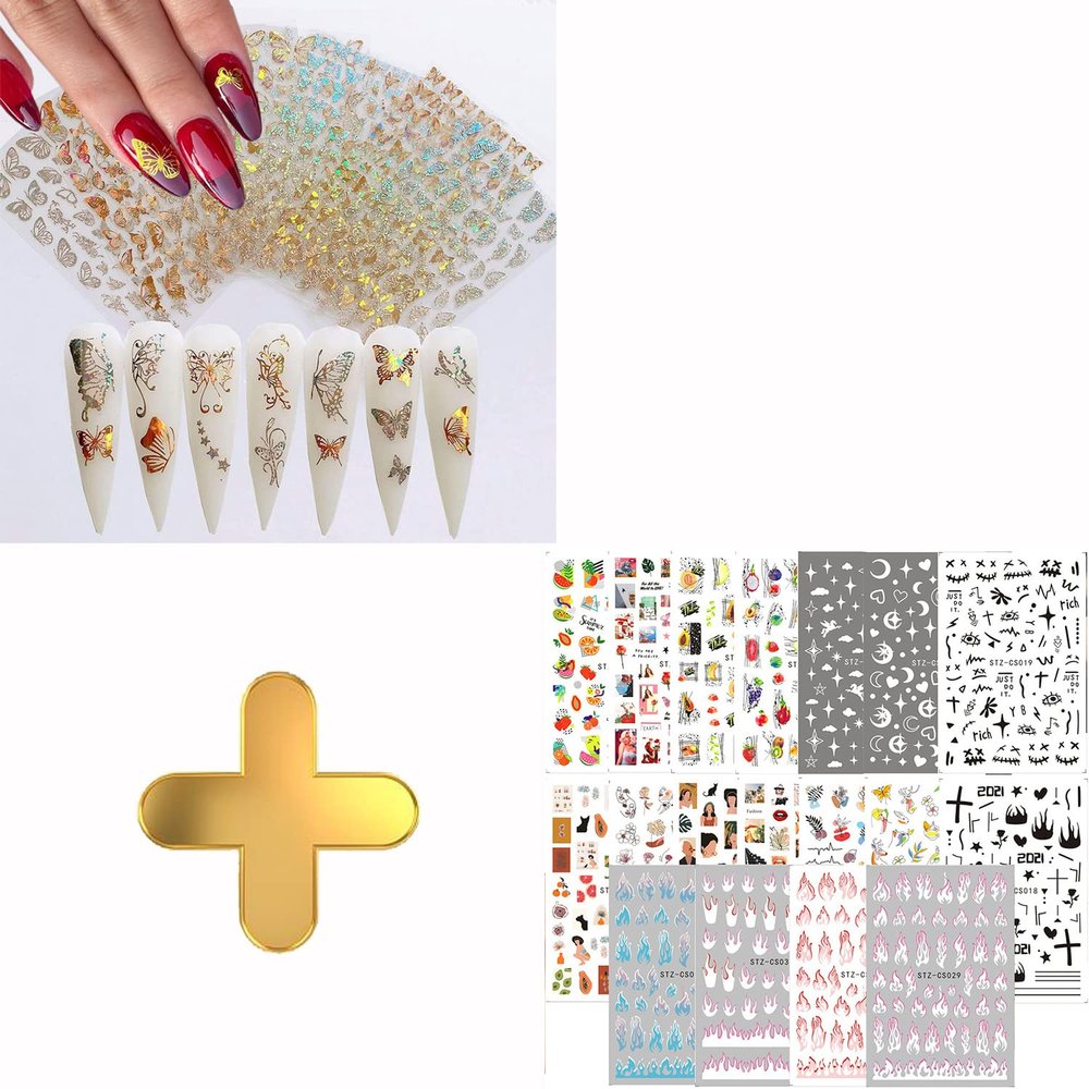 8 Sheets Butterfly Nail Art Stickers with 18 Sheets Colorful Nail Art Stickers