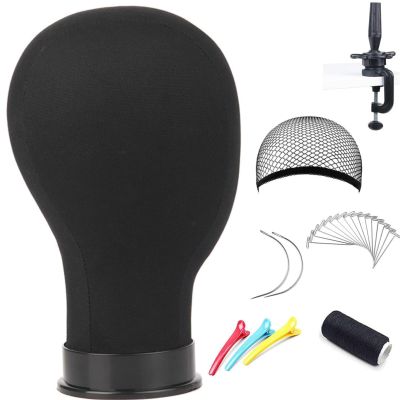 Monicass Wig Head Canvas Block Head for Wig Making Display Styling Manikin Head with Stand Mannequin Head with Mount Hole(21inch black)