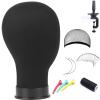 Monicass Wig Head Canvas Block Head for Wig Making Display Styling Manikin Head with Stand Mannequin Head with Mount Hole(21inch black) view 1