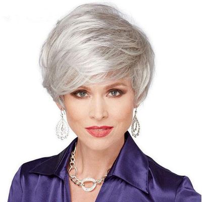 YTOOZ European and American Wig Ladies Gradient Gold Short Curly Hair Silver White Wig