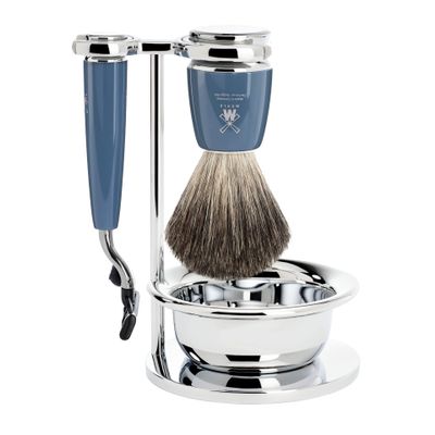 MHLE RYTMO 4-Piece Pure Badger 3-Blade Razor Modern Luxury Wet Shaving Set - Perfect for Every Day Use, Barbershop Quality Close Smooth Shave