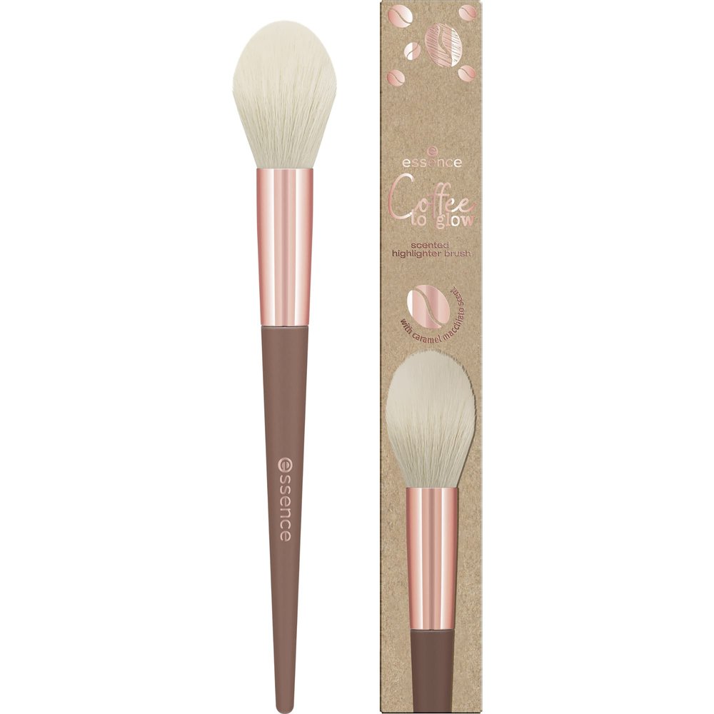 essence | Coffee to Glow Scented Highlighter Brush | Hello, Brew-Triful! | Caramel Macchiato Scent | Super Soft & Extra Gentle | Vegan & Cruelty Free