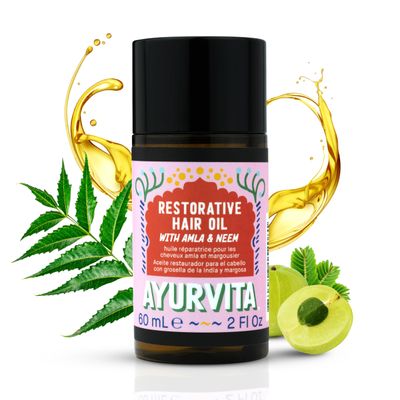 AyurVita Restorative Hair Oil - Amla for Strengthening & Neem for Preventing Dryness and Dandruff - For Dry, Damaged Hair Growth - For Men & Women - 2 fl oz