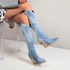 Chunky Heel Boots for Women - Fashion Snake Print Pointed Toe Back Zipper Thick High Heel Knee High Boots Comfortable Casual High Top shoes view 2