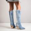Chunky Heel Boots for Women - Fashion Snake Print Pointed Toe Back Zipper Thick High Heel Knee High Boots Comfortable Casual High Top shoes view 4