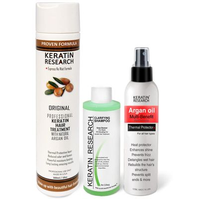KERATIN RESEARCH Brazilian Keratin Hair Blowout Treatment Professional Results Straightening and Smoothing Hair with Thermal Protection argan Oil Spray Queratina Keratina (10oz+4oz+4oz)