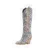Chunky Heel Boots for Women - Fashion Snake Print Pointed Toe Back Zipper Thick High Heel Knee High Boots Comfortable Casual High Top shoes view 1