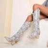 Chunky Heel Boots for Women - Fashion Snake Print Pointed Toe Back Zipper Thick High Heel Knee High Boots Comfortable Casual High Top shoes view 2