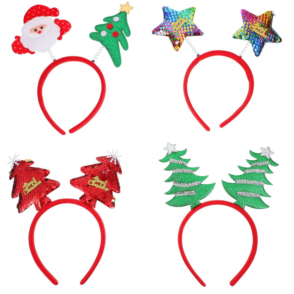 Lurrose 4pcs Christmas Headbands Christmas Hair Hoop Santa Claus Xmas Tree Hairband Bopper Christmas Party Costume Headwear for Girls Women
