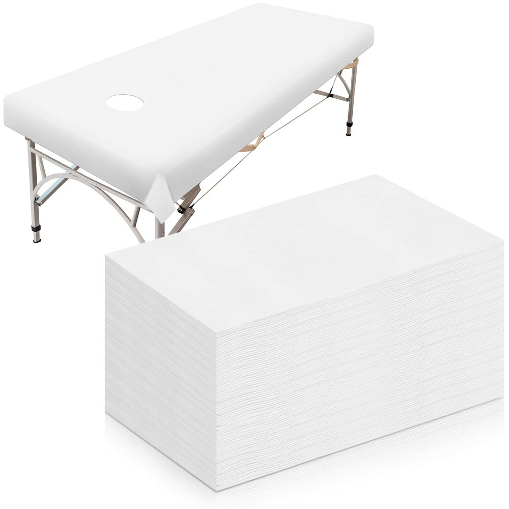 30 Pieces Massage Table Sheets 31 x 79 Inches Large Disposable Bed Table Cover Spa Bed Covers Non-woven Massage tablecloth Flat and Fitted Sheets for Waterproof Bed(White)