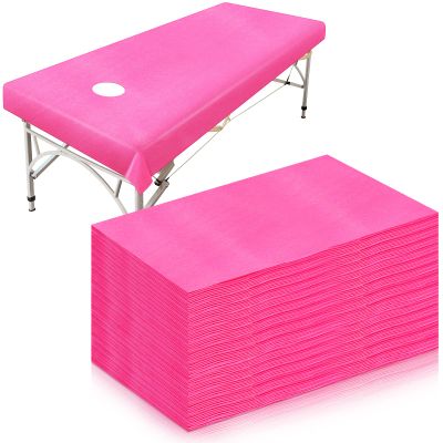 30 Pieces Massage Table Sheets 31 x 79 Inches Large Disposable Bed Table Cover Spa Bed Covers Non-woven Massage tablecloth Flat and Fitted Sheets for Waterproof Bed(Pink)