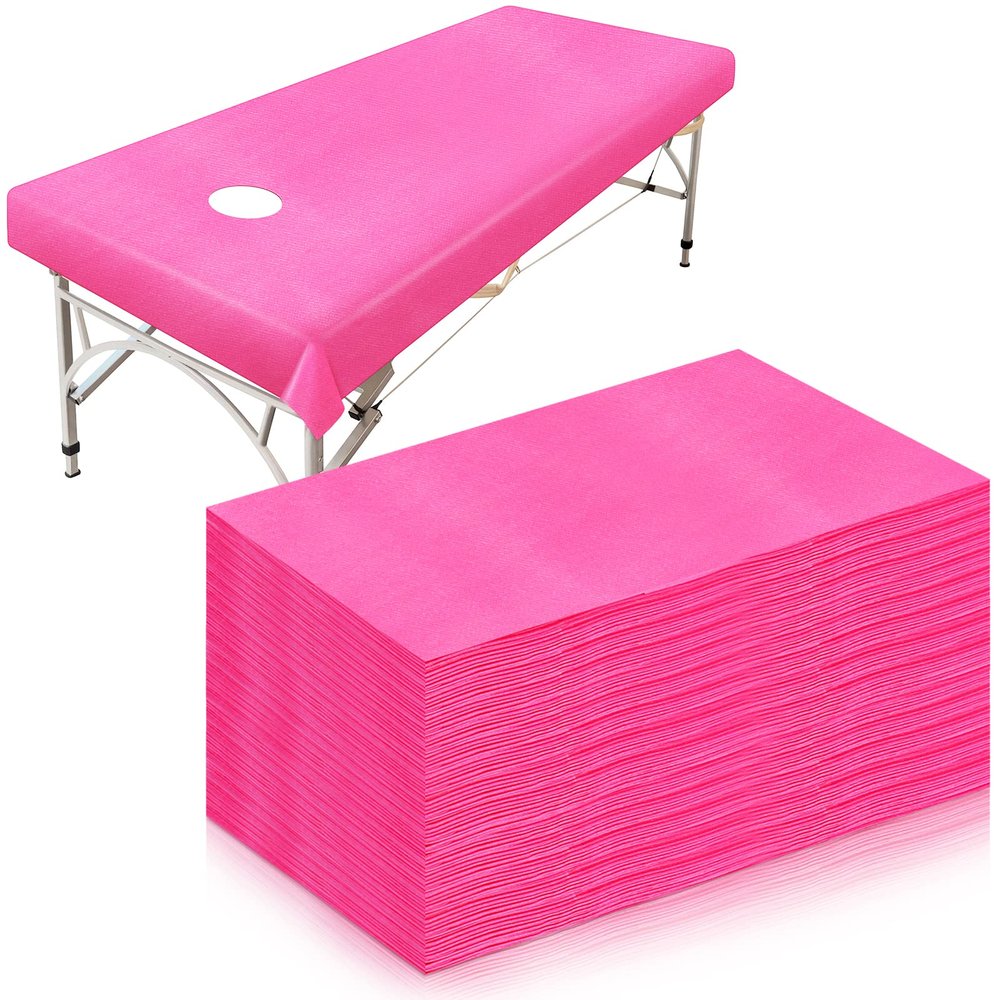 30 Pieces Massage Table Sheets 31 x 79 Inches Large Disposable Bed Table Cover Spa Bed Covers Non-woven Massage tablecloth Flat and Fitted Sheets for Waterproof Bed(Pink)
