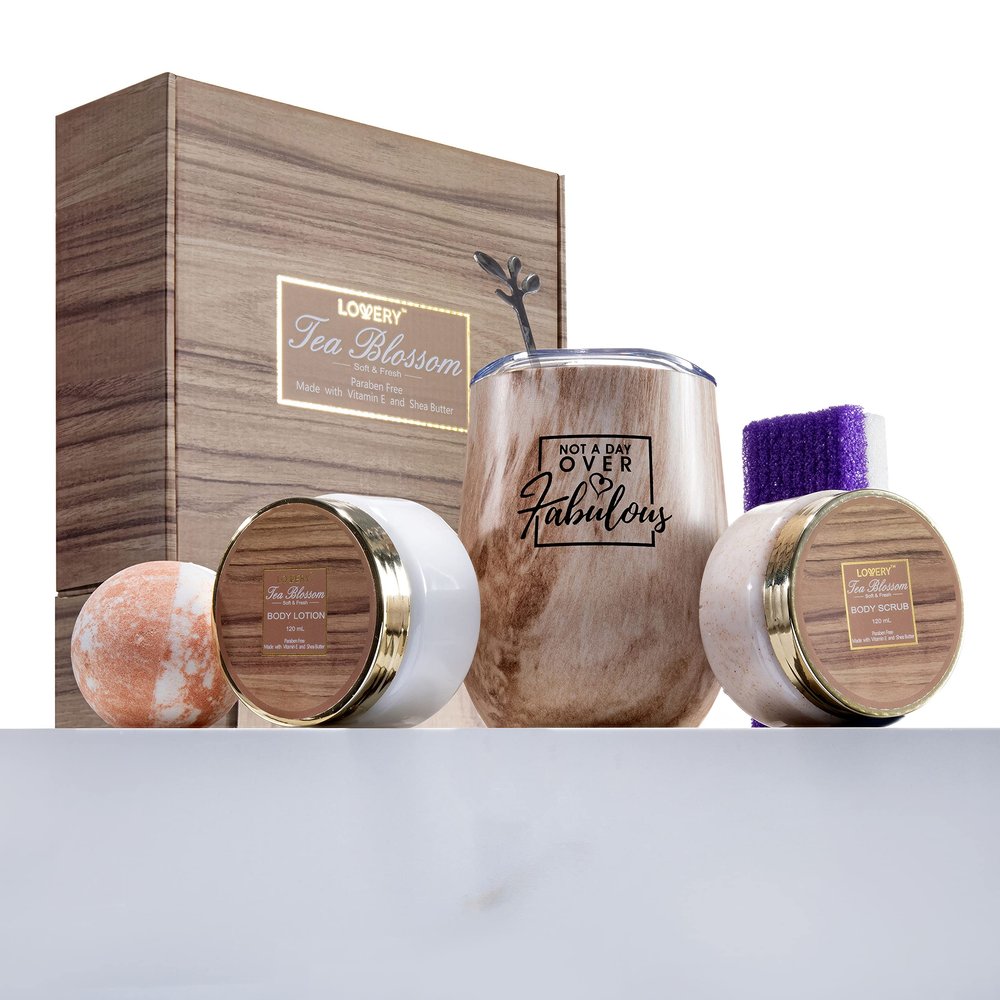 Christmas Gift Thank You & Inspirational Gifts for Women, Appreciation Gifts for Teacher, Employee, Boss, Nurse, Dad, Mom - Tea Blossom Spa Kit, Care Package, Funny Happy Birthday Wine Gifts for Men