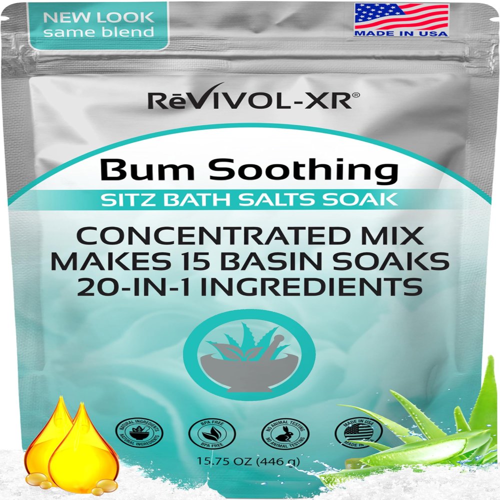 Sitz Bath for Hemorrhoids Soothing 20-in-1 Salts Mix + E Oils, 15 Soaks Concentrate for Toilet Seat Basin  Comfort Relief, Made in USA with Premium Natural Ingredients Including Aloe & Epsom Salts
