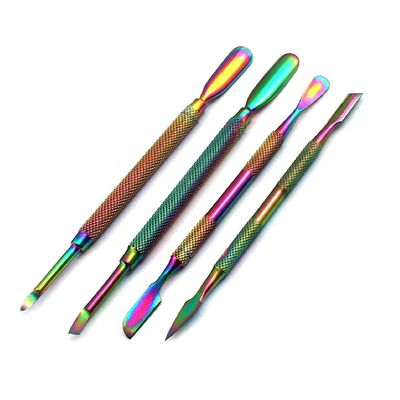 OdontoMed2011 Set of 4 Pieces Nail Cuticle Pusher, Stainless Steel, Double Ended, Multi Titanium Rainbow Nail Art Cuticle Remover Scraper Cleaner Manicure Pedicure Care Tool Set Stainless Steel ODM