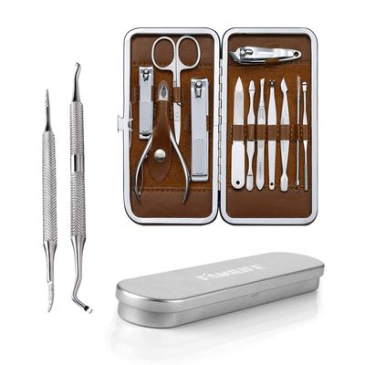 FAMILIFE L07 100% Stainless Steel Ingrown Toenail File and Lifter Double Sided Manicure Pedicure Kit Professional Nail Clippers Set Women 12 Pieces