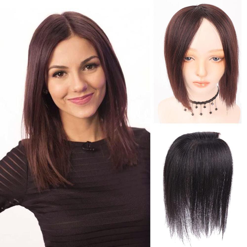10x12cm Large Rose Base Human Hair Topper One Piece Clip in Straight Crown Hairpiece (30cm Brown)