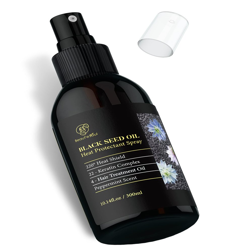 BEAUT'E SEOUL Heat Protectant Spray with Black Seed Oil, Argan & Jamaican Black Castor Oil - Fortifying for Curly Hair (10 Fl Oz (Pack of 1))