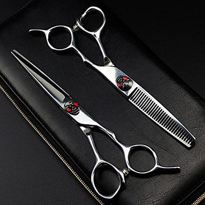 Hair Cutting Scissors, Japan 440c steel red Skull 6 inch hair scissors hair cutting barber haircut thinning shears Hairdresser scissors BY ZZYY (Color : Set with bag)