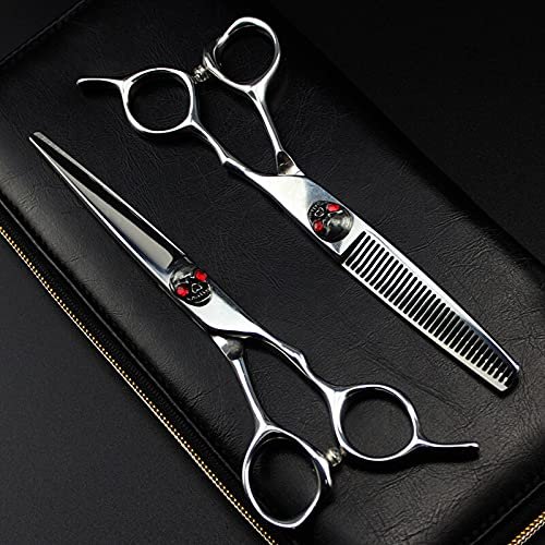 Hair Cutting Scissors, Japan 440c steel red Skull 6 inch hair scissors hair cutting barber haircut thinning shears Hairdresser scissors BY ZZYY (Color : Set with bag)