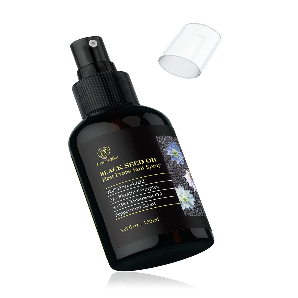 BEAUT'E SEOUL Heat Protectant Spray 5oz, Black Seed Oil & Argan Oil for Curly Hair  Keratin-Infused Thermal Protector