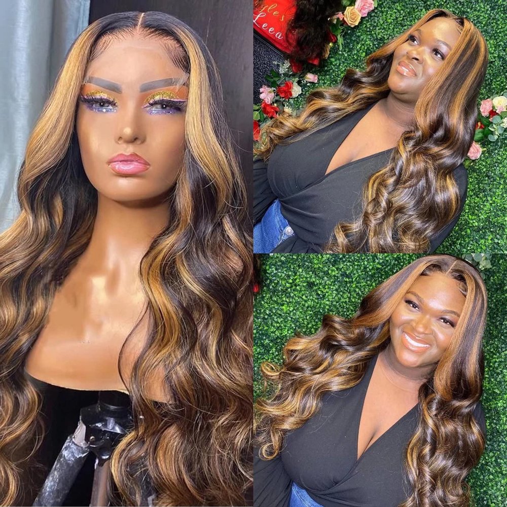 13x6 HD Transparent Lace Front Natural Wave Water Wave Human Hair Wig With Baby Hair Ombre Blonde Highlight #1B/27 Color For Black Women Hair Replacement Wigs 150% Density Pre-Plucked 20 Inch