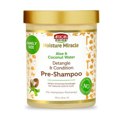 African Pride Moisture Miracle Pre-Shampoo Hair Detangler with Aloe & Coconut Water | Minimizes Breakage, Hydrates & Strengthens | Pre-Poo Treatment for Natural Coils & Curls | 18 oz.