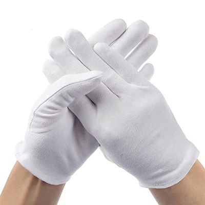 12 PCs White Cotton Gloves for Eczema & Dry Hands- Washable Spa,Art Work,Photography, Jewellery and Cosmetic Inspection Gloves, Stretchable, Highly Breathable Perfect Fit for All