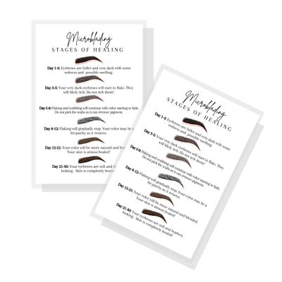Lashicorn Eyebrow Microblading Stages of Healing Postcards |30 Pack | Size 4 x 6 inches Postcard | Micropigmentationologist | Permanent Makeup Artist | White Card Design