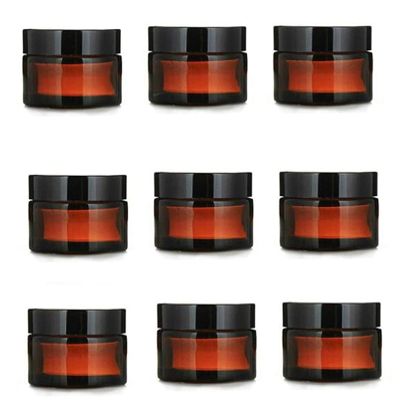 Healthcom 20 Packs 5g/5ml Empty Amber Glass Cream Jar Pot Bottle Cosmetic Cream Lotion Bottle Vials with Black Lids Refillable Glass Jar Makeup Sample Container for Lotion Creams Salve Lip Balms
