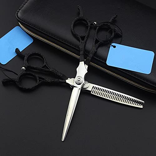 Hair Cutting Scissors, Professional japan 440c steel 6 inch black hair scissors set cutting barber haircut thinning shears hairdressing scissors BY ZZYY (Color : Set)