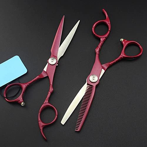 Hair Cutting Scissors, Japan 440c 9cr 6 inch red retro hair scissors cutting barber makeup haircut thinning shears hairdressing scissors BY ZZYY (Color : Set)