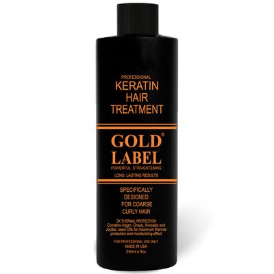 Gold Keratin Treatment Blowout Brazilian Hair Super Enhanced Winning Formula All Types & Colors Incl Blondes, Bleached, Coarse, Curly, Black African, Dominican (8oz)