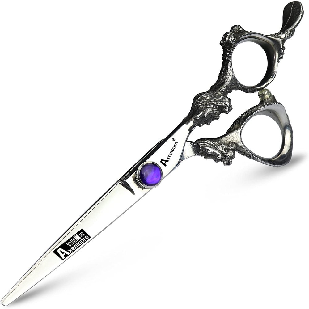 6 inch professional hairdressing scissors exquisite purple gemstone hairdresser special tools silver high hardness 400c stainless steel hairdressing scissors
