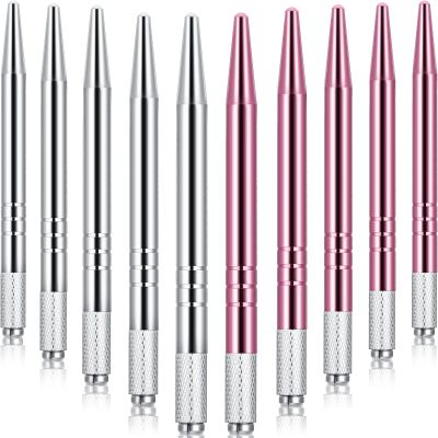 10 Pieces Microblading Pens Manual Eyebrow Microblade Pens Aluminum Hand Tools Light Manual Holder for Makeup Supplies Salons,2 Colors(Silver, Pink)
