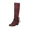 Knee High Boots Women - Vintage Pointed Toe Straps Lace Up Chunky Heel Long Boots Winter Warm Solid High Heel Leather Riding Boots Casual Shoes view 1