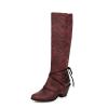 Knee High Boots Women - Vintage Pointed Toe Straps Lace Up Chunky Heel Long Boots Winter Warm Solid High Heel Leather Riding Boots Casual Shoes view 3