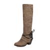 Knee High Boots Women - Vintage Pointed Toe Straps Lace Up Chunky Heel Long Boots Winter Warm Solid High Heel Leather Riding Boots Casual Shoes view 4