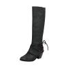 Knee High Boots Women - Vintage Pointed Toe Straps Lace Up Chunky Heel Long Boots Winter Warm Solid High Heel Leather Riding Boots Casual Shoes view 1