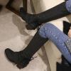 Knee High Boots Women - Vintage Pointed Toe Straps Lace Up Chunky Heel Long Boots Winter Warm Solid High Heel Leather Riding Boots Casual Shoes view 2
