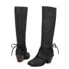Knee High Boots Women - Vintage Pointed Toe Straps Lace Up Chunky Heel Long Boots Winter Warm Solid High Heel Leather Riding Boots Casual Shoes view 3