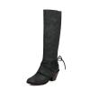 Knee High Boots Women - Vintage Pointed Toe Straps Lace Up Chunky Heel Long Boots Winter Warm Solid High Heel Leather Riding Boots Casual Shoes view 4